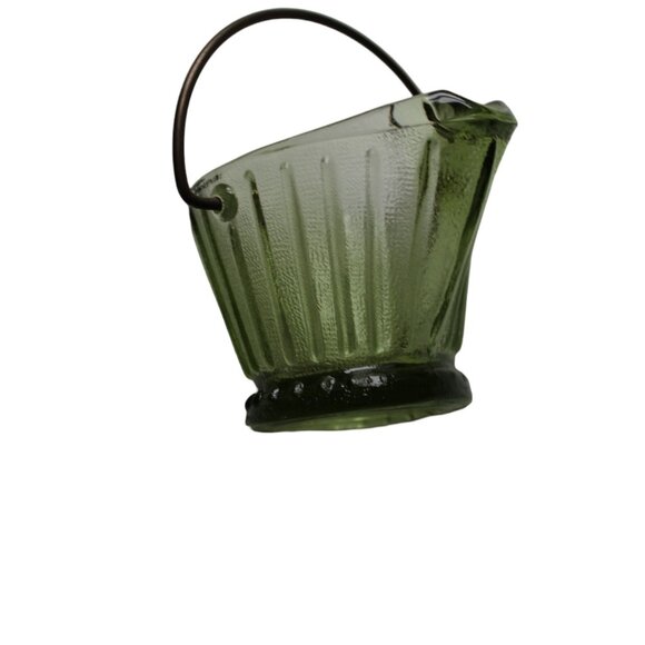 VTG Hazel Atlas Green Glass Miniature Coal Bucket Toothpick Holder Ashtray - Picture 5 of 10
